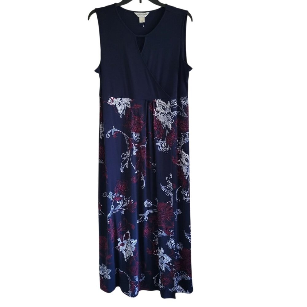 2 for $30 Christopher & Banks Dress Women's Large‎ Blue Floral Maxi Beachy